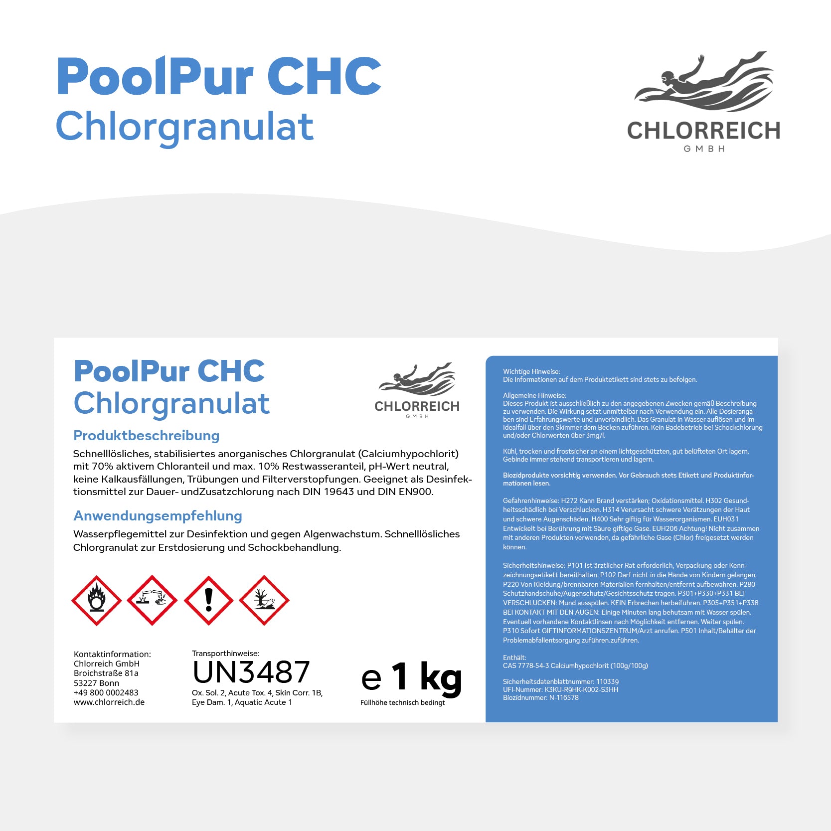 PoolPur CHC Chlorgranulat 1kg Dose