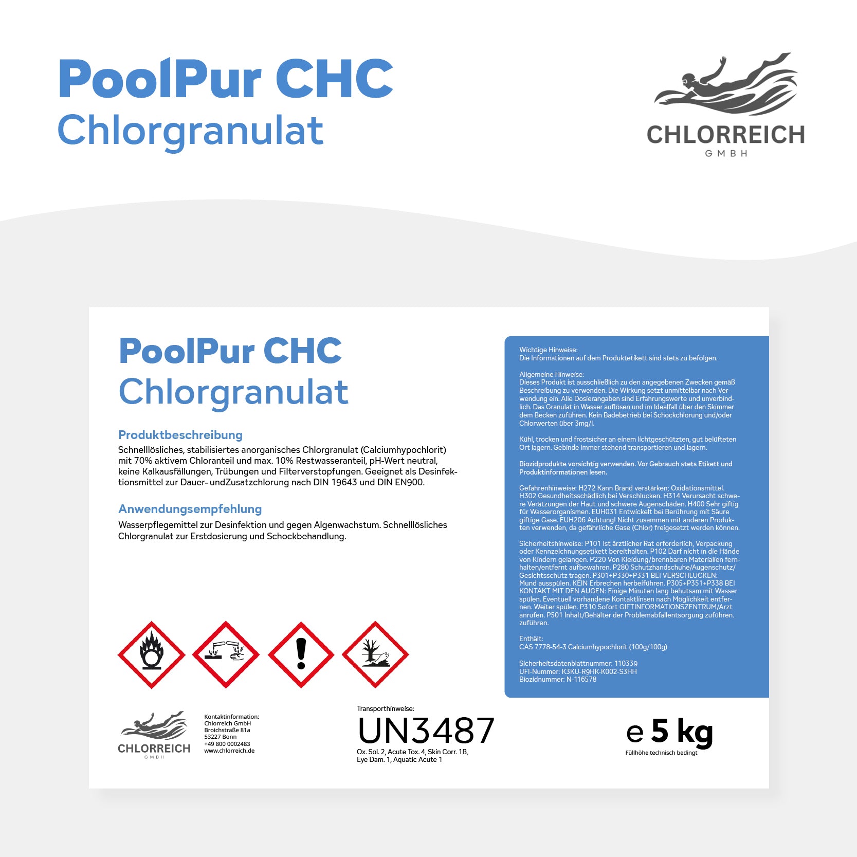 PoolPur CHC Chlorgranulat 5kg Eimer