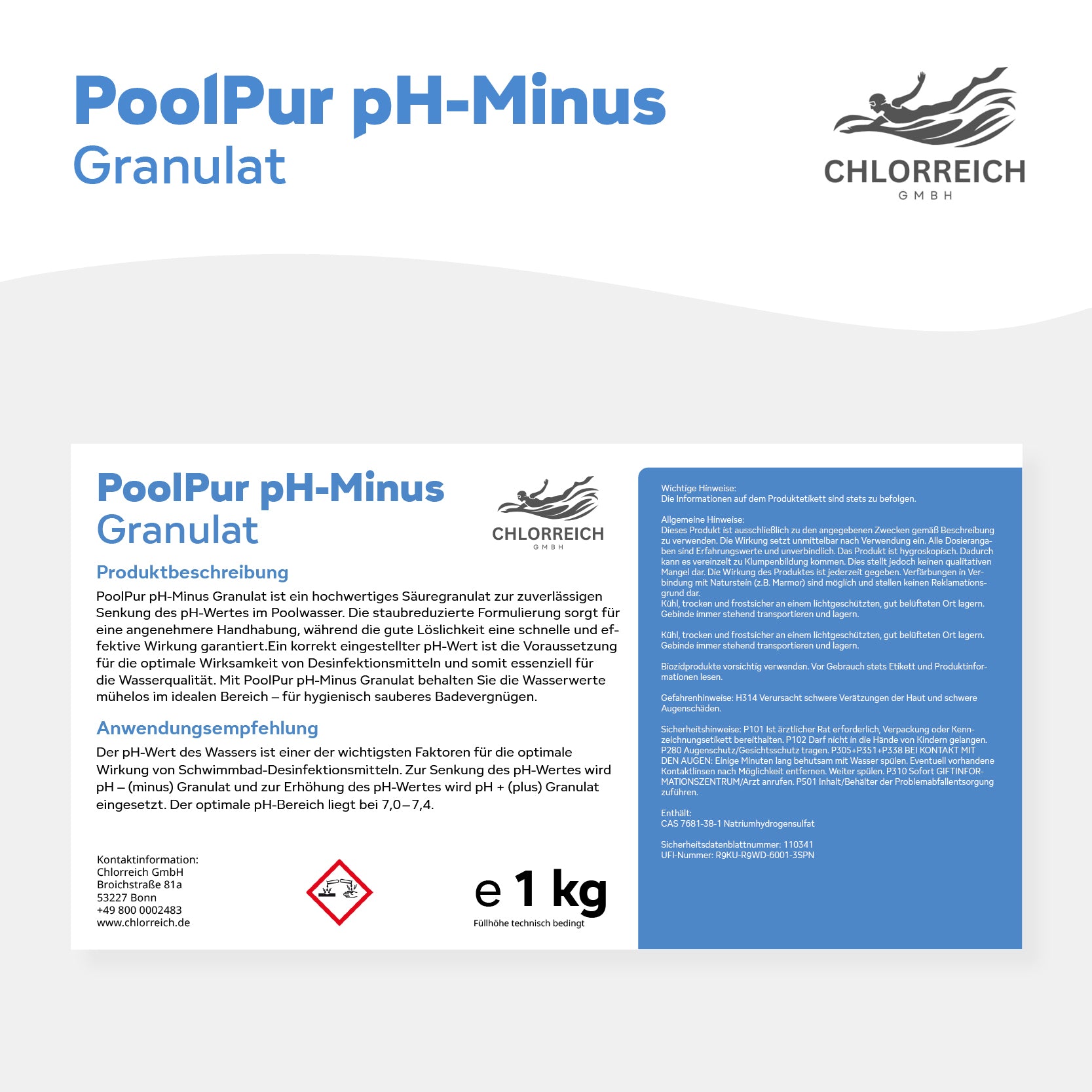 PoolPur pH-Minus Granulat 1kg Dose