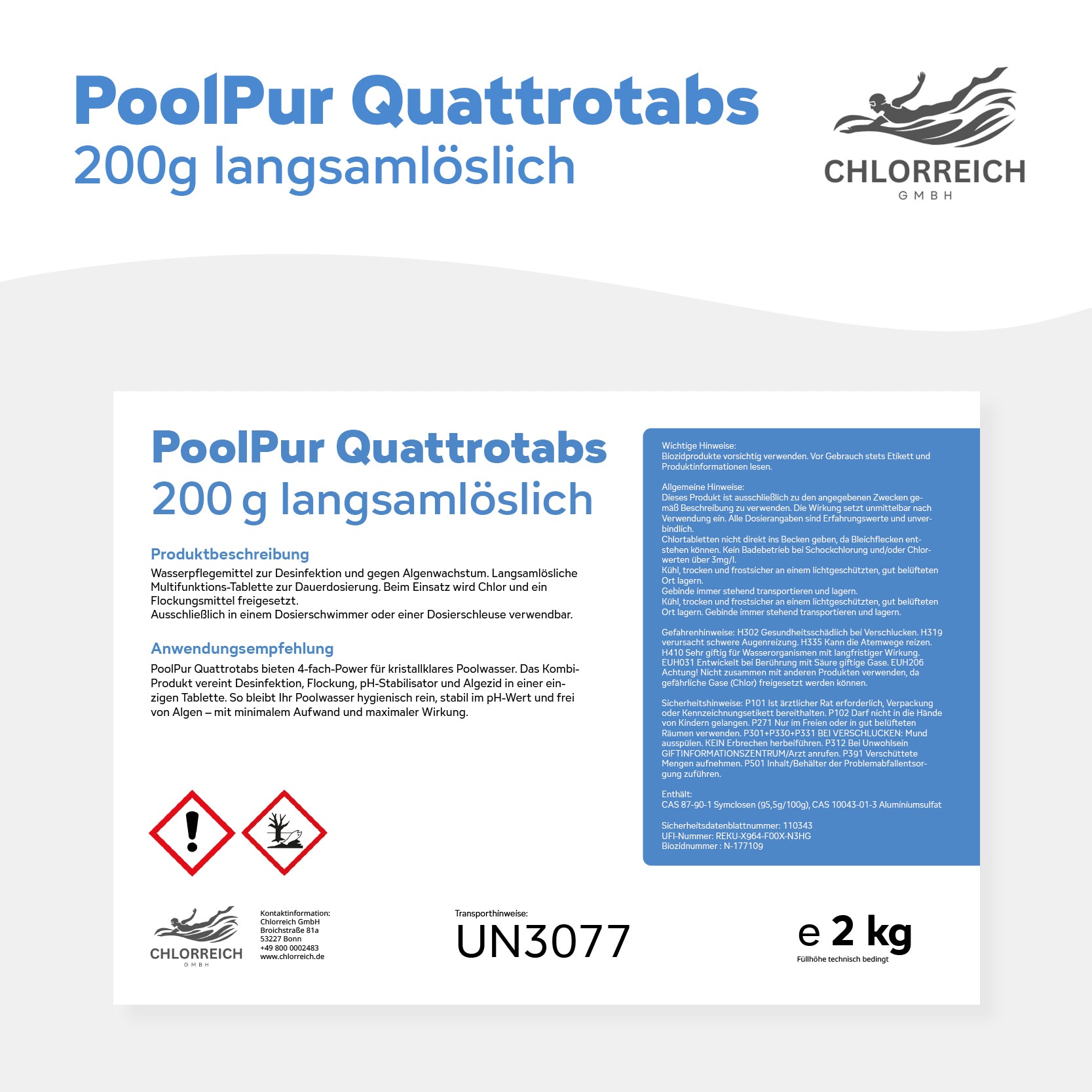 PoolPur Quattrotabs 200 g langsamlöslich 2kg Dose