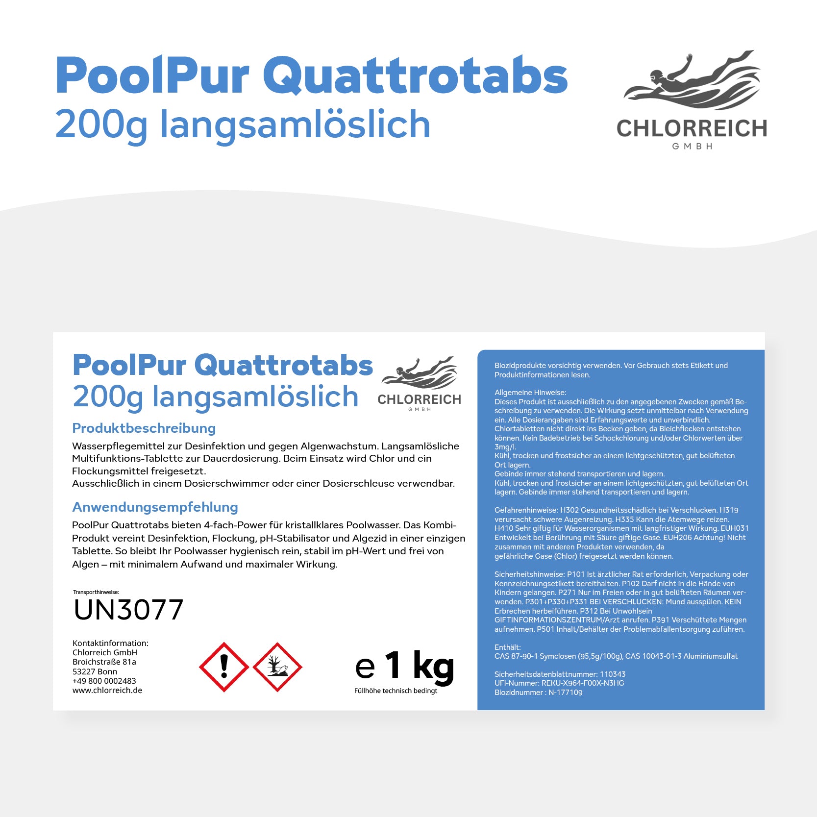 PoolPur Quattrotabs 200 g langsamlöslich 1kg Dose